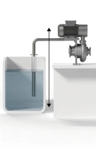 diagram showing pump suction lift distance from water surface to impeller centreline